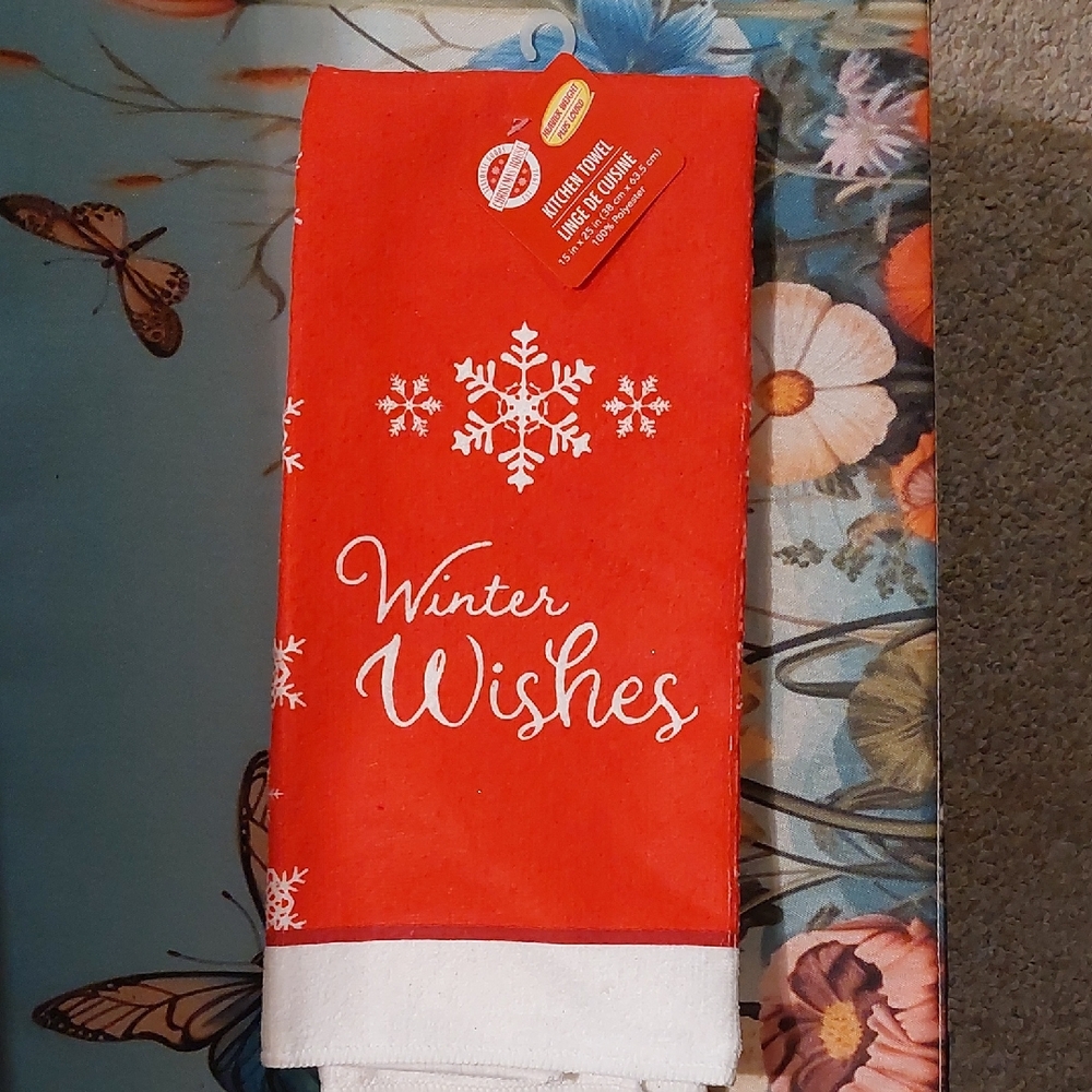 Red "Winter Wishes" Christmas Kitchen Towel